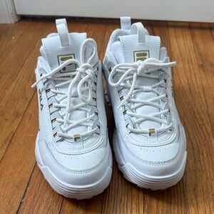 Fila White Sneakers with Gold Details
